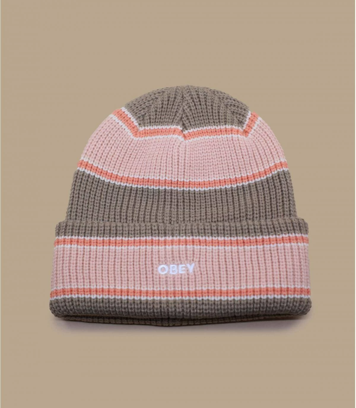 OBEY Future Stripe Beanie Pink Putty - Image 2
