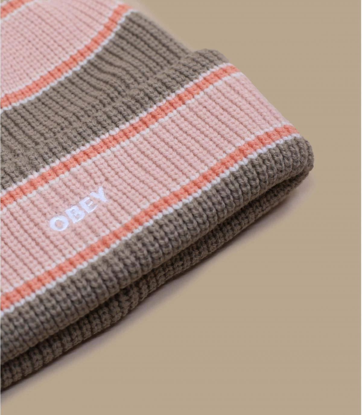 OBEY Future Stripe Beanie Pink Putty - Image 3
