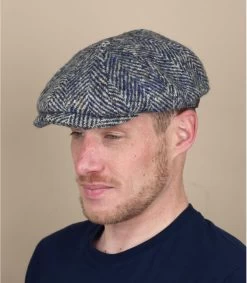 Stetson Hatteras Fischgrätenmuster Wolle Navyblau